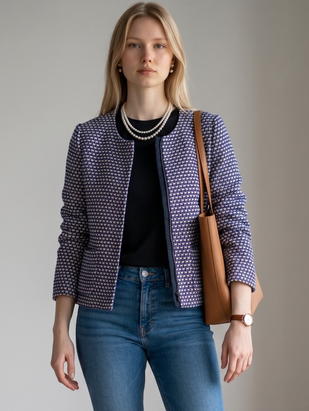 J. Crew Purple Patterned Tweed Silk Blend Jacket Blazer Size 6